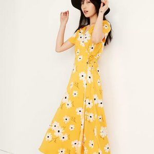 Madewell Puff-Sleeve Wrap Midi Dress in Ikat Floral